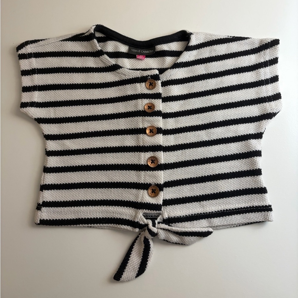 Vince Camuto Black and White Striped Toddler Girl 3T Tie Button Shirt